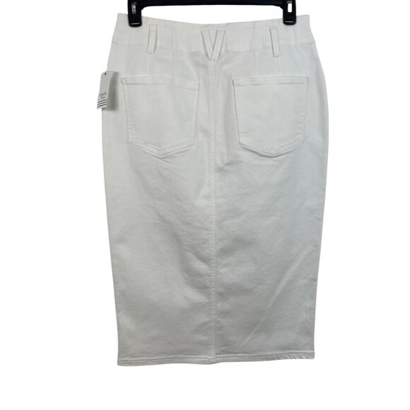 Ophelia Roe Women's Size Large White Denim Jean Midi Skirt Front Slit - Picture 2 of 10